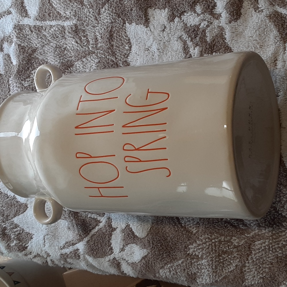 Rae Dunn Milk Canister vase HOP INTO SPRING